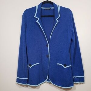 Nick + Zoe Blue Trim Button Up Knit Blazer, sz M